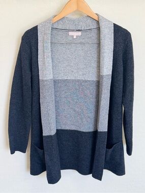 Benedetta B. Italy Colorblock Open Front Cardigan Sweater Wool Blend Gray M
